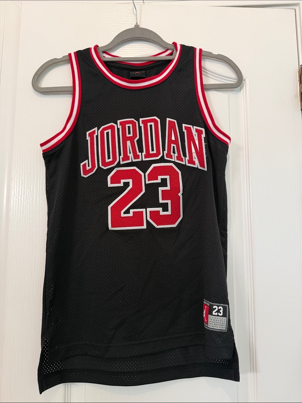 Jordan Black and Red 23 Mesh Basketball Jersey